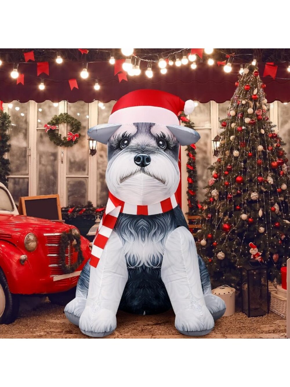 5ft Christmas Schnauzer Inflatable with LED Lights - Outdoor Holiday Decor
